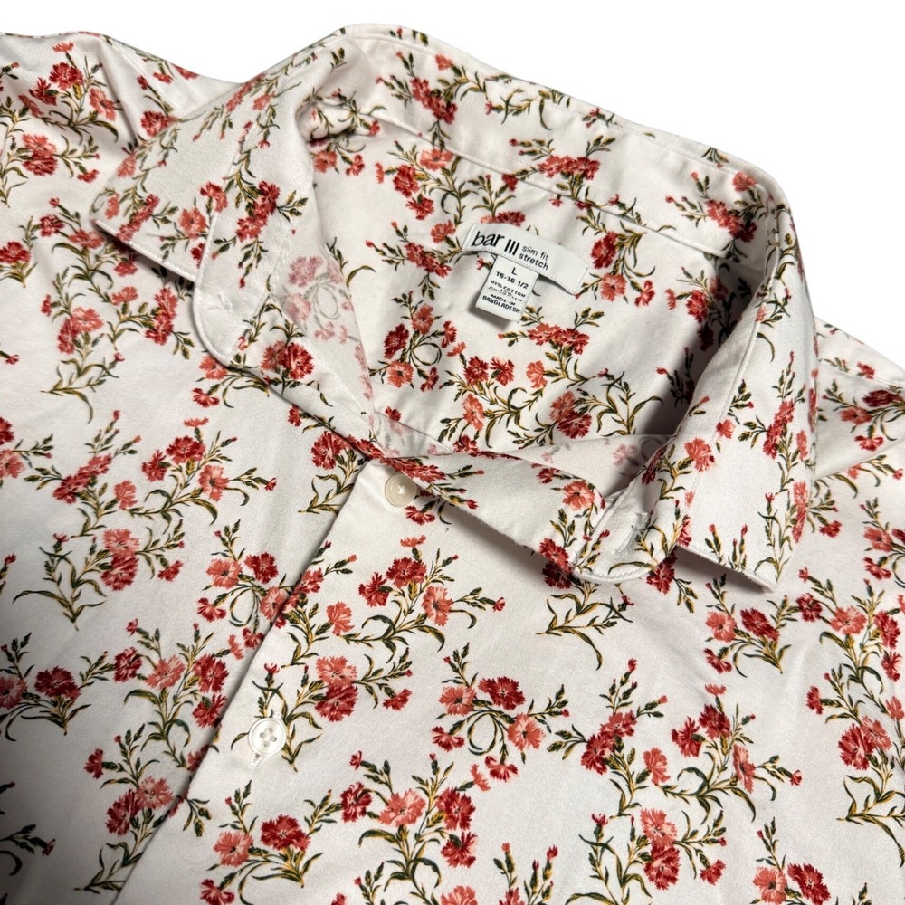 Bar III Mens Slim Fit Stretch Floral Button Down Shirt Large 16-16.5